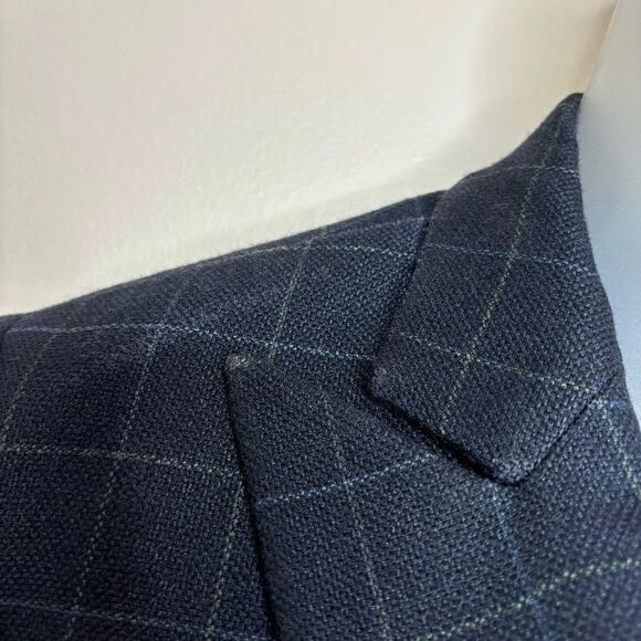 Armani Collection Made in Italy size 2 Navy Blue window pane print blazer wool - Picture 4 of 7